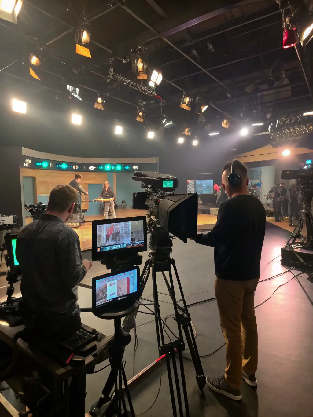 A dynamic shot of Akodu Resources' media production team filming a commercial in a modern studio, showcasing high-quality equipment, creative talent, and a vibrant atmosphere. The image highlights the company's versatility and innovative spirit.