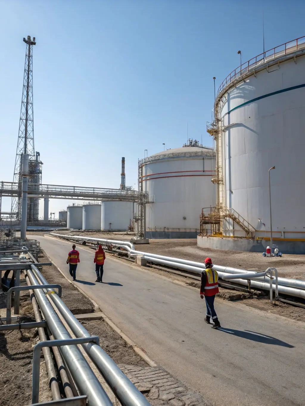 A high-angle, wide shot of Akodu Resources' LPG gas plant in Abuja, Nigeria, showcasing modern infrastructure, safety protocols, and efficient distribution systems. The image emphasizes the company's commitment to safe and reliable energy solutions.
