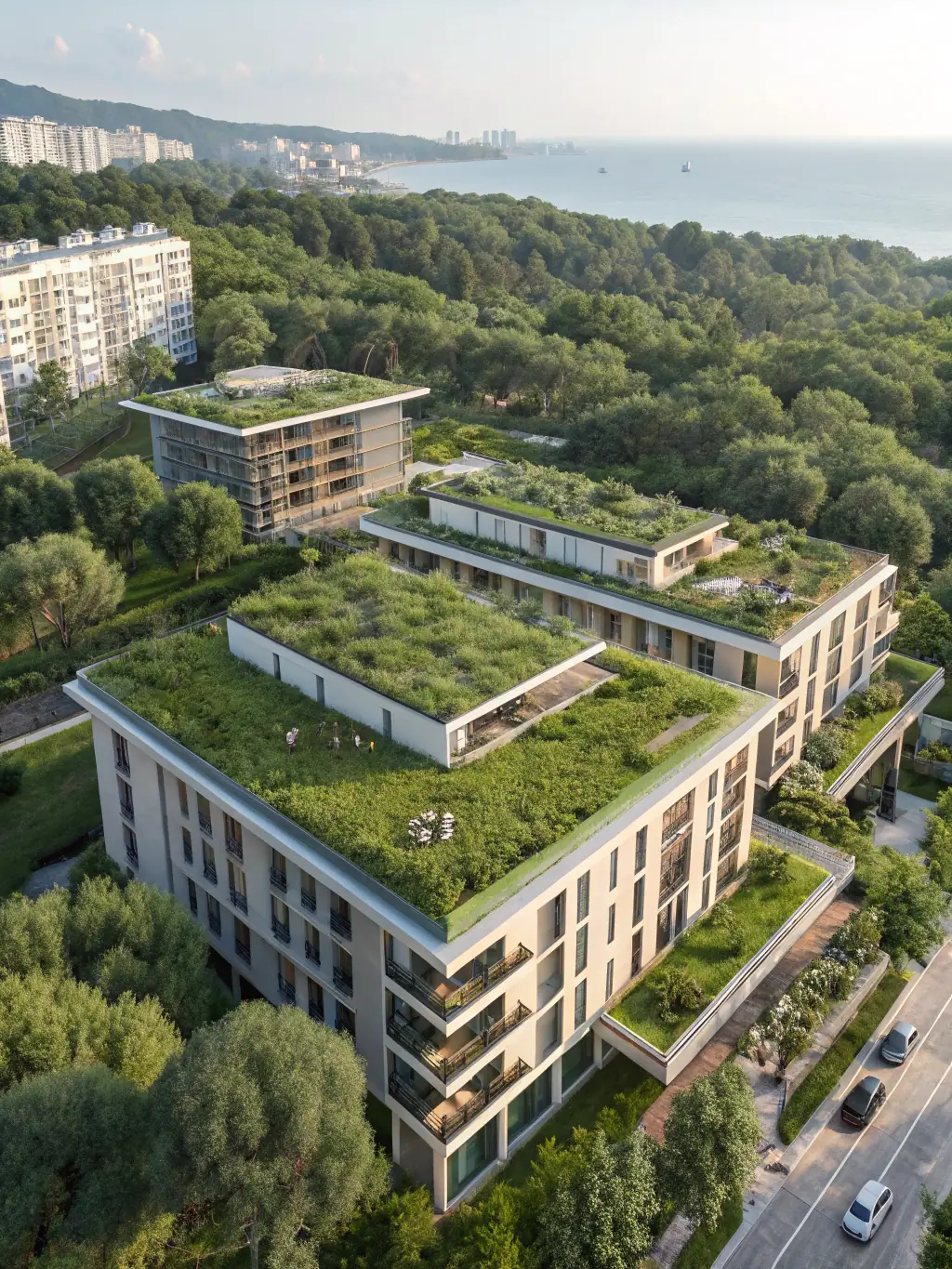 A modern, eco-friendly residential building developed by Akodu Resources in Abuja, featuring solar panels, green spaces, and smart home technology. The image highlights the company's focus on sustainable and innovative real estate solutions.